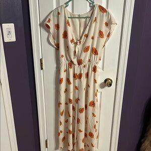 June & Hudson Cream and Brown Jumpsuit with Flutter Sleeves